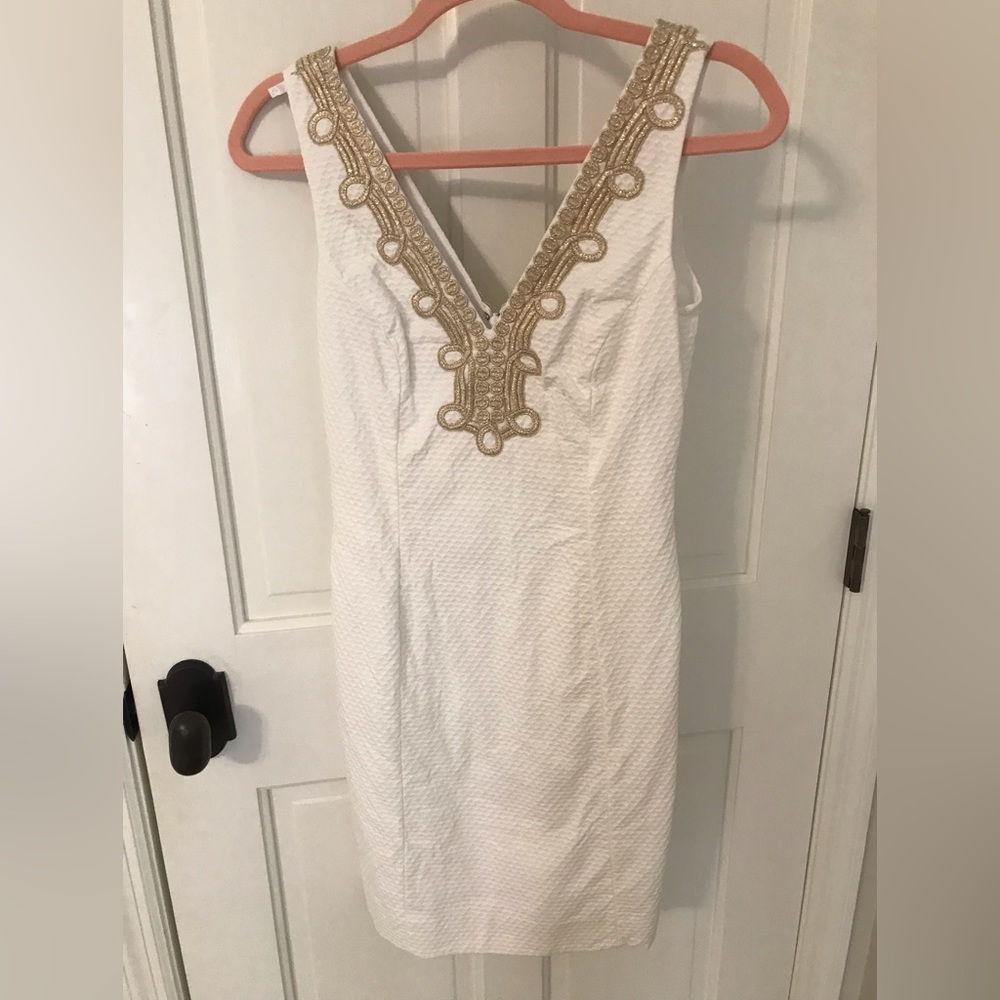 Lilly Pulitzer Bentley white with gold shift dress size 0